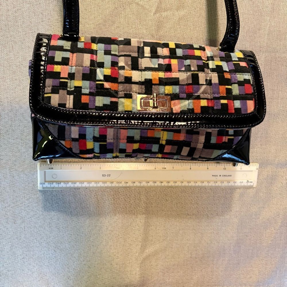 CHANEL Multicolor Mademoiselle Velvet Shoulder Bag, Patent Trim & CC Turn-Lock - Picture 15 of 16